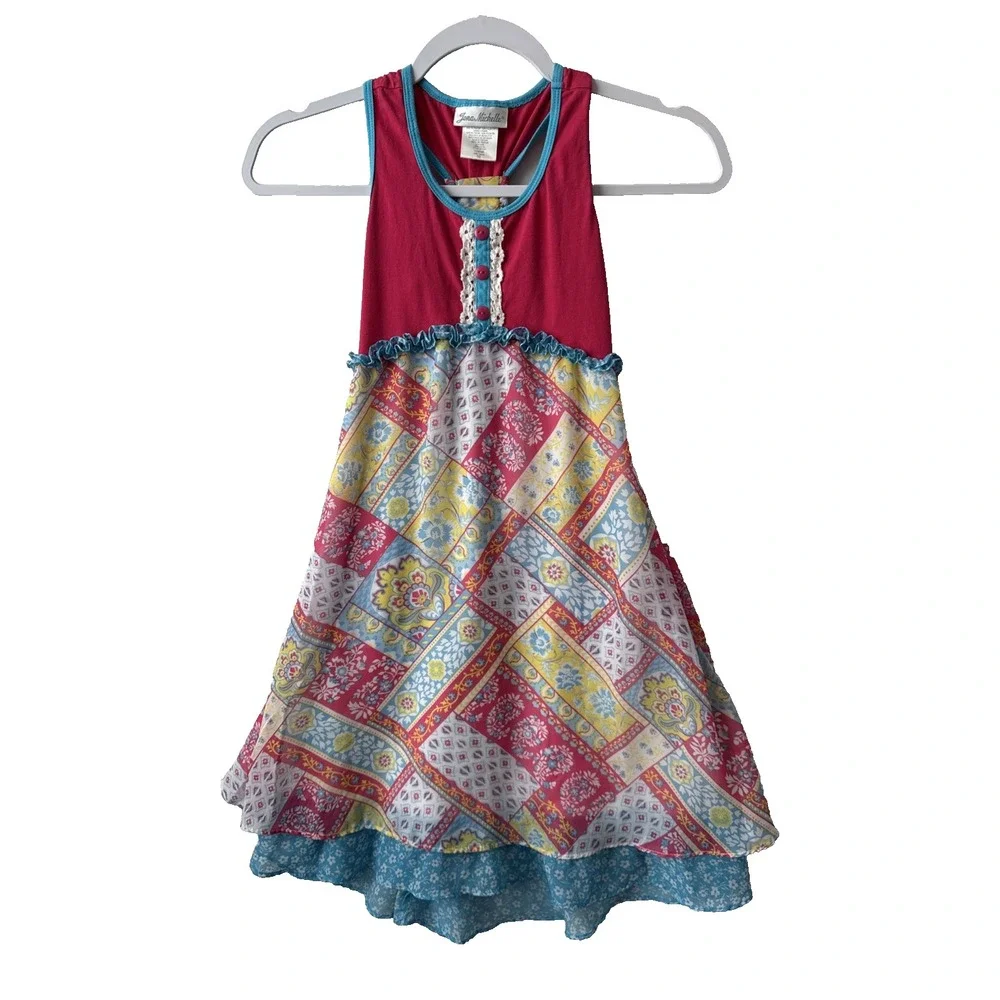 Jona Michelle Sleeveless Colorful Patchwork Dress Girls‎ 10 Cottage Boho Easter